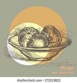 Sketch of plate with apples
