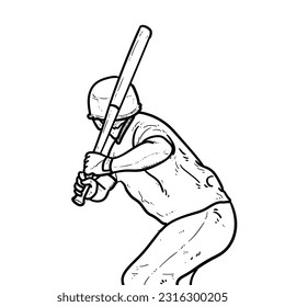 Sketch Player Baseball Softball prepare to hit ball isolated on white background vector modern illustrations