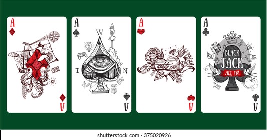 Sketch of playing cards four aces.