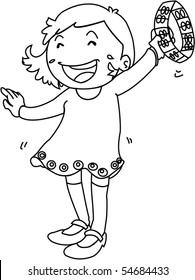 Sketch of A Playing Girl on white background