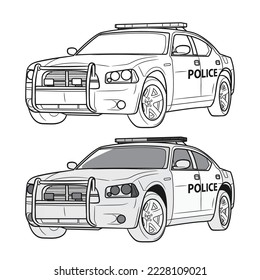 sketch police car. City patrol transport on the white background.