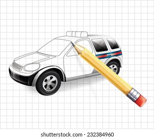 Sketch of police car. Vector illustration