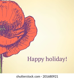 Sketch poppy, vector vintage background eps 10