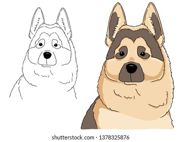 Sketch Portrait of a beautiful German Shepherd. Illustration of german shepherd head freehand drawing. Vector art good for coloring book for children. Animal sketch.