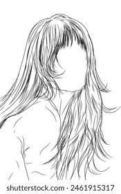 sketch portrait of a beautiful woman with long hair without a face on a white background