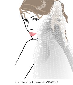SKETCH. Portrait of the bride. Vector illustration.