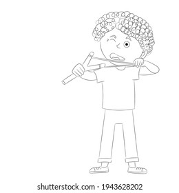 Sketch portrait of a curly-haired boy with a slingshot in his hands