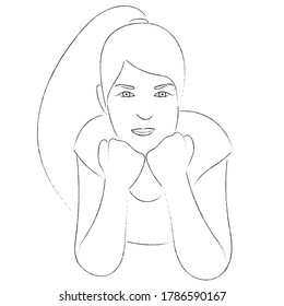 Sketch portrait of a dreamy girl with a ponytail hairstyle