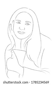 Sketch portrait of a girl with long flowing hair