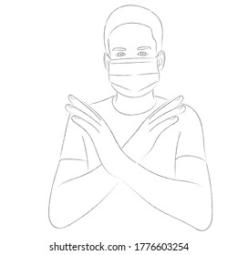 Sketch of a portrait of a guy in mask with his arms crossed