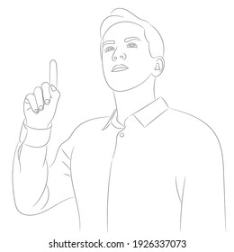 Sketch portrait of a guy who, thinking about something, raised his index finger up