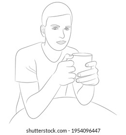 Sketch portrait of a nice guy with a cup in his hands