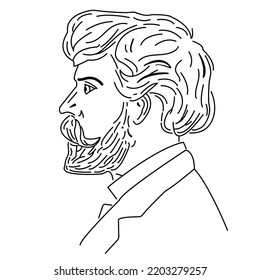 Sketch Portrait Profile Beard Guy. Vector Barber Shop hand drawn label