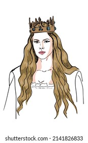 sketch portrait queen woman beautiful gold crown long blond hair 