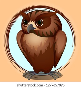 Sketch for a poster or an idea for design postcard and other entertainment cards on the subject of cute cheerful owls. Vector cartoon close-up illustration.