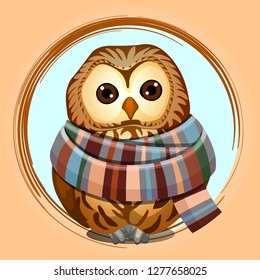 Sketch for a poster or an idea for design postcard and other entertainment cards on the subject of cute cheerful owls. Vector cartoon close-up illustration.