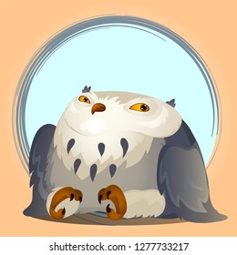 Sketch for a poster or an idea for design postcard and other entertainment cards on the subject of cute cheerful owls. Vector cartoon close-up illustration.