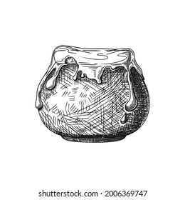 Esbozo de una olla de la que fluye la miel. Ilustración del vector
