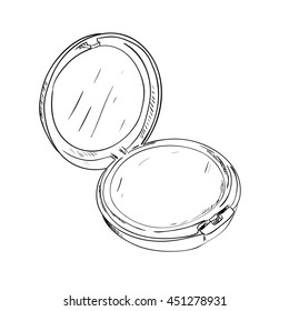 Sketch of powder box with mirror. Vector illustration