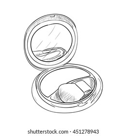 Sketch of powder box with mirror. Vector illustration