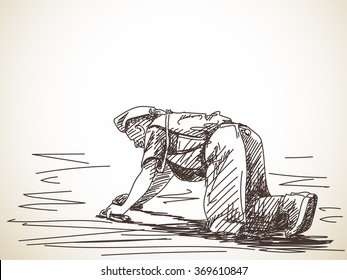 Sketch of praying buddhist man, Hand drawn illustration
