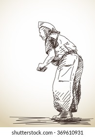 Sketch of praying buddhist man, Hand drawn illustration