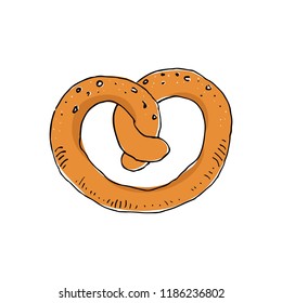 Sketch pretzel on white background. Vector Illustration.