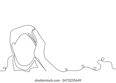 Concepto de problema de boceto mínimo hombre emoción estrés dolor de cabeza dibujo arte de la línea. Hombre infeliz deprime a mano dibujado concepto de línea continua con fondo aislado blanco. Abstractas,Vector,ilustración.