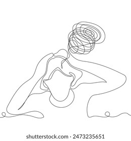 Sketch problem concept minimal man emotion stress headache drawing line art. Male unhappy depress hand drawn continuous line concept with white ioslated background. Abstract,vector,illustration.