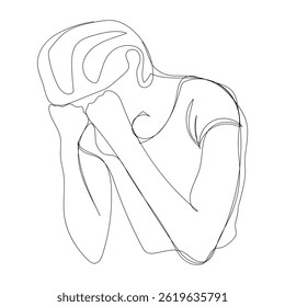 Sketch problem concept minimal man emotion stress headache drawing line art. Male unhappy depress hand drawn continuous line concept with white ioslated background. Abstract,vector,illustration.