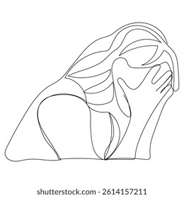 Sketch problem concept minimal woman emotion stress headache drawing line art. Female unhappy depress hand drawn continuous line concept with white ioslated background. Abstract,vector,illustration.