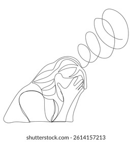 Sketch problem concept minimal woman emotion stress headache drawing line art. Female unhappy depress hand drawn continuous line concept with white ioslated background. Abstract,vector,illustration.