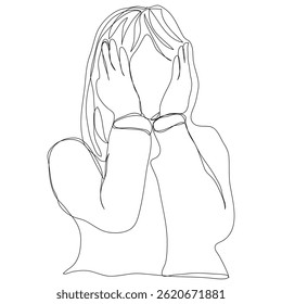 Sketch problem concept minimal woman emotion stress headache drawing line art.Female unhappy depress hand drawn continuous line concept with white ioslated background.Abstract,vector,illustration.