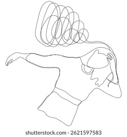 Sketch problem concept minimal woman emotion stress headache drawing line art.Female unhappy depress hand drawn continuous line concept with white ioslated background.Abstract,vector,illustration.