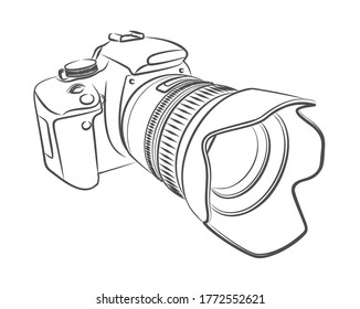 A sketch of the professional camera with a lens.