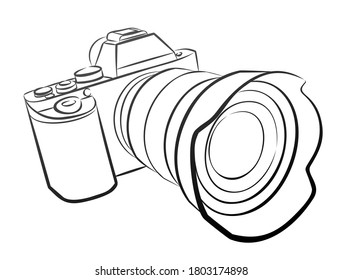 A sketch of the professional camera with a lens.
