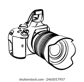 The sketch of a professional SLR camera.
