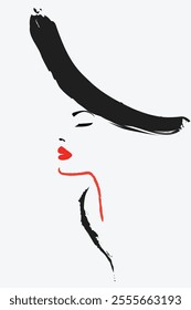 A sketch of the profile of a stylish woman wearing a hat is featured.