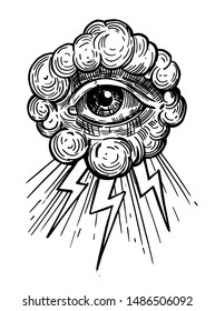 Sketch of providence eye. Hand drawn vector outline with transparent background