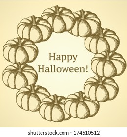 Sketch pumpkin, Halloween vector background 