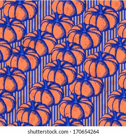 Sketch pumpkin, Halloween vector seamless pattern