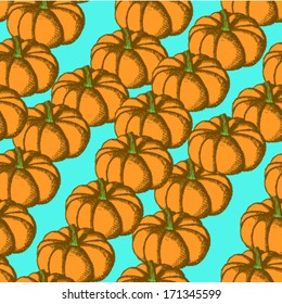 Sketch pumpkin, Halloween vector seamless pattern