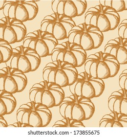 Sketch pumpkin, Halloween vector seamless pattern