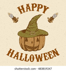 Sketch pumpkin in hat in vintage style