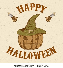 Sketch pumpkin in hat in vintage style