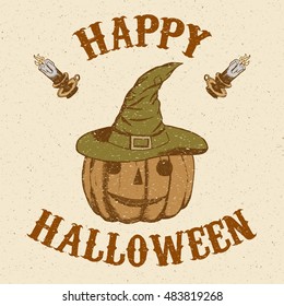 Sketch pumpkin in hat in vintage style