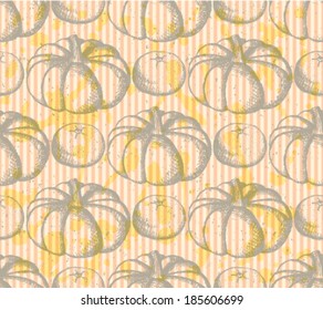 Sketch pumpkin and tangerine, vector seamless pattern