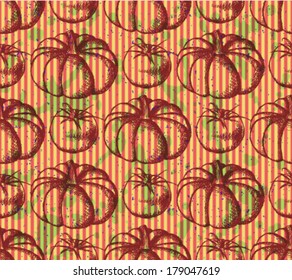 Sketch pumpkin and tomato, vector seamless pattern 