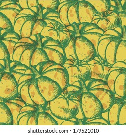 Sketch pumpkin and tomato, vector seamless pattern 