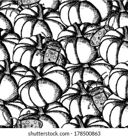 Sketch pumpkins and bugs, Halloween vector seamless pattern 